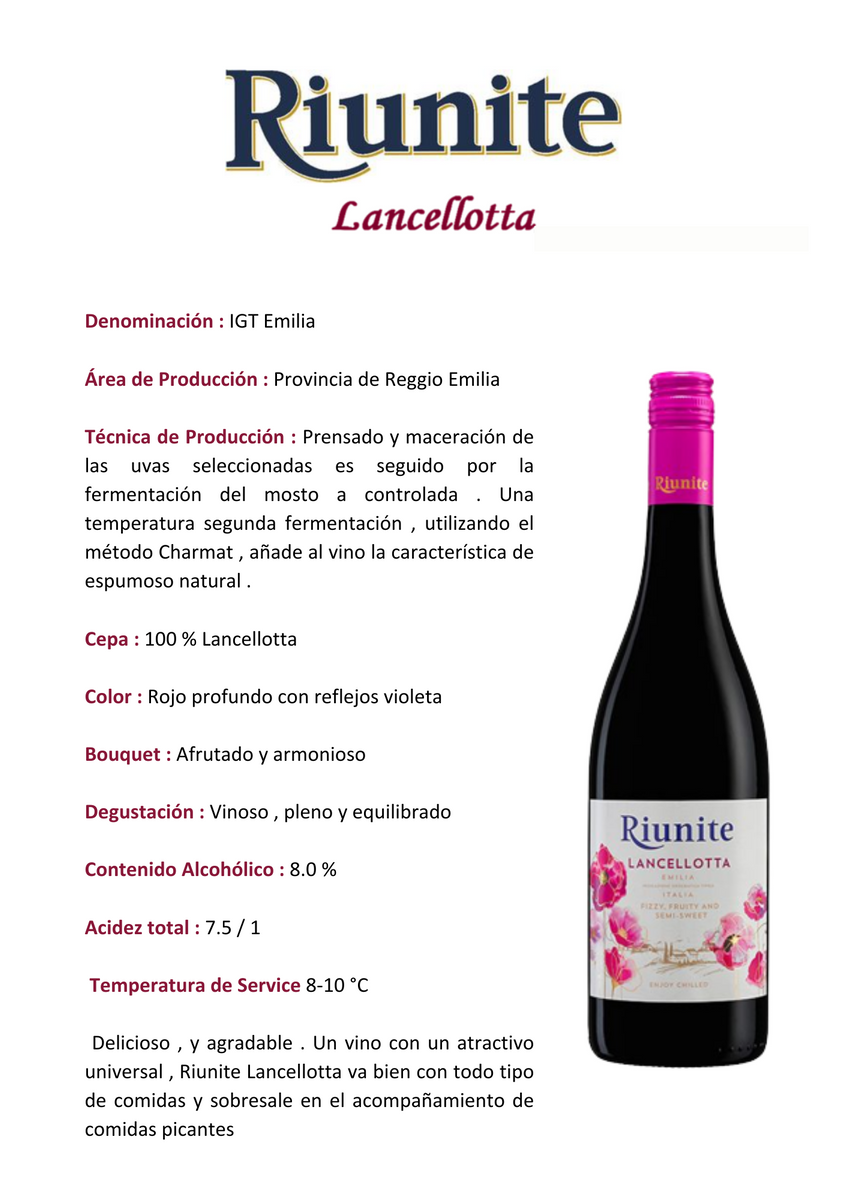 RIUNITE LANCELLOTTA – Vinos y Licores HN
